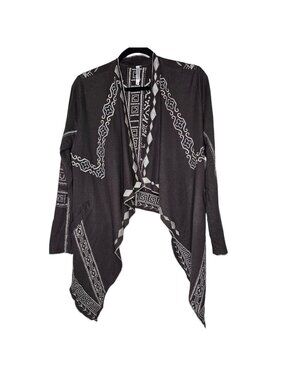 Monoreno Small Grey Cardigan Sweater Embroidered Boho Asymmetric Hem Whimsigoth
